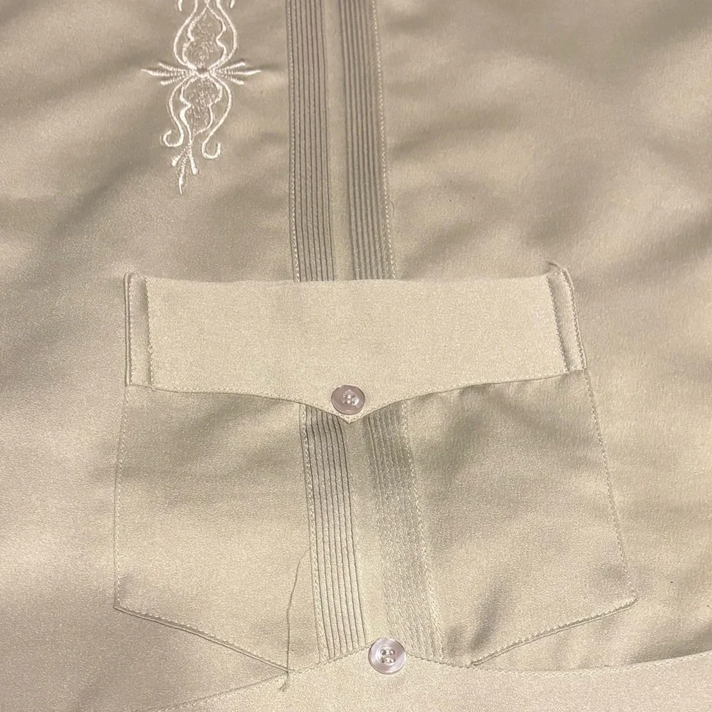 COPACABANA GUAYABERA-Men's Tan Embroidered Short Sleeve Shirt SZ 2X - Picture 5 of 8